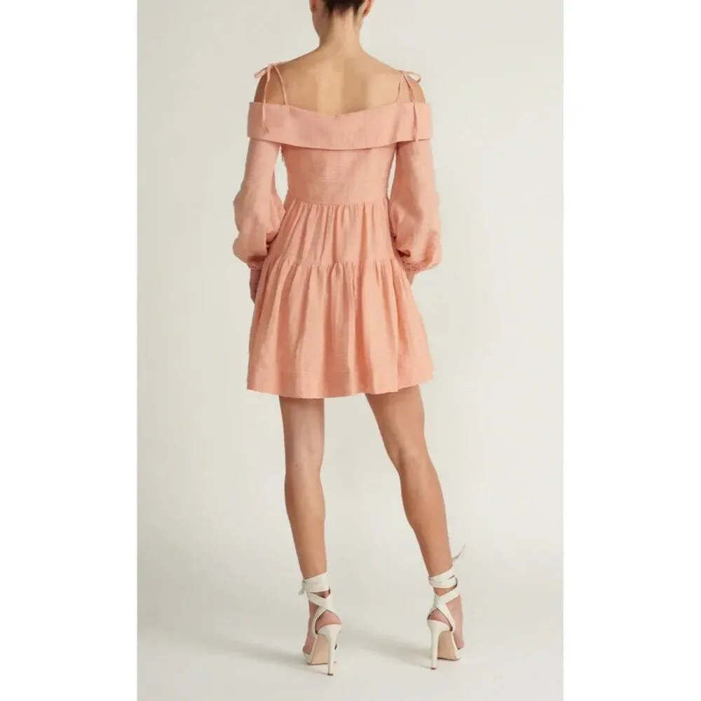 JONATHAN SIMKHAI Bahari Off Shoulder Mini Dress in Sorbet Size S - Picture 3 of 9
